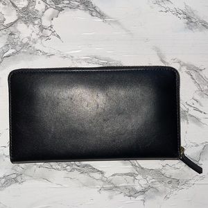 THEORY BLACK SLIM LEATHER WALLET GOLD ZIPPER SLOTS FOR CARD ZIPPED CHANG…